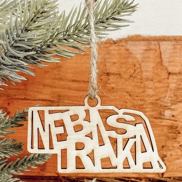 Wooden Nebraska Christmas Tree Ornament